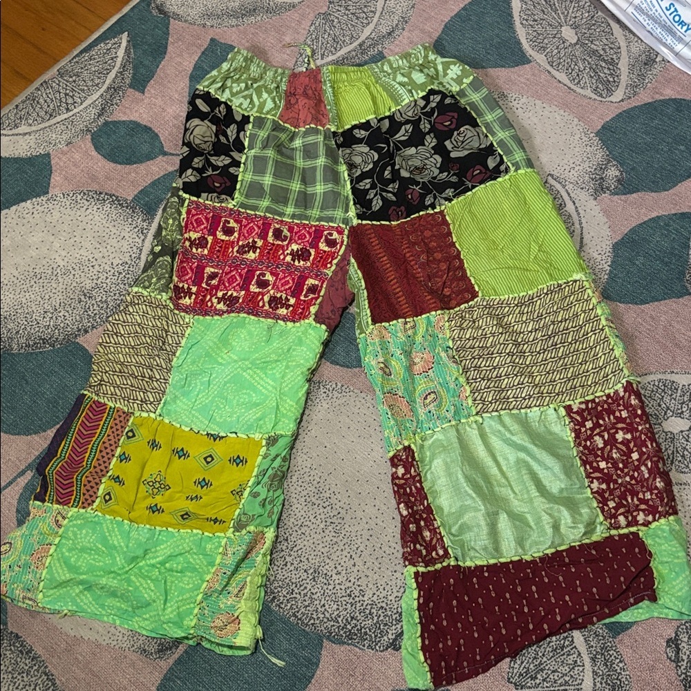 Patchwork Wide leg Pants One Size - Picture 4 of 5